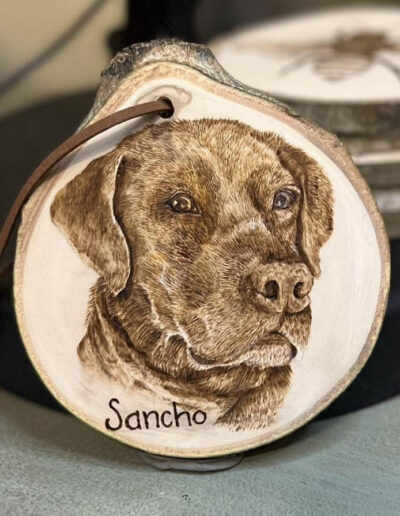 memorial tree ornament wood burned dog